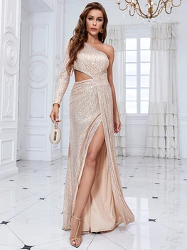 Lucyinlove Роскошное вечернее платье с высоким вырезом на одно плечо 2023, Женская вечеринка, Свадебные блестки для гостей женского пола, коктейльное платье для выпускного вечера