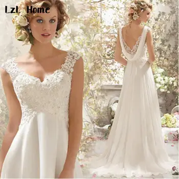 LzL Home Винтажное кружевное свадебное платье с открытой спиной 2020 Vestidos de Boda, Свадебное платье с глубоким V-образным вырезом, без рукавов, длина до пола с открытой спиной
