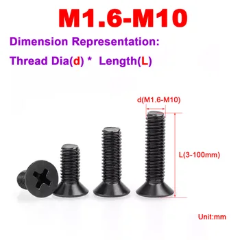M2M2.5M3M4 Черный 304 винт с потайной головкой из нержавеющей стали с поперечным утоплением