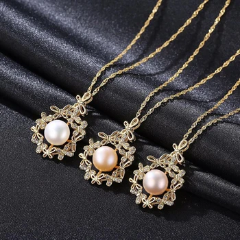 MeiBaPJ, настоящий пресноводный жемчуг, Простое ожерелье с подвеской в виде золотого цветка, серебро 925 пробы, изысканные ювелирные изделия для женщин