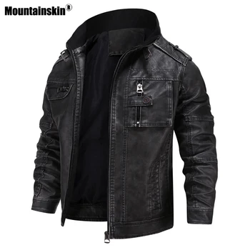 Mountainskin 2021 Мужская куртка из искусственной кожи, Повседневная толстая мотоциклетная кожаная куртка, зимнее ветрозащитное пальто, Размер ЕС, мужской SA955