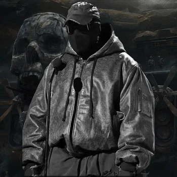 NIGO Однотонная Черная Куртка-Авиатор на молнии с капюшоном, Пальто Свободного Кроя Для Мужчин и женщин, Модная Реверсивная Кожаная куртка с капюшоном #nigo6258