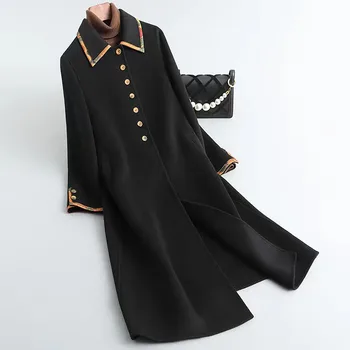 OC00250# Мамино Осенне-зимнее кашемировое пальто Для женщин среднего и пожилого возраста, Шерстяная Верхняя одежда Двухстороннего контрастного цвета