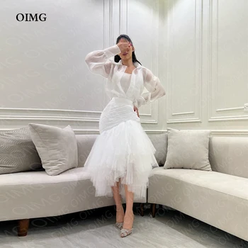 OIMG/ Свадебное платье-футляр с длинными рукавами в стиле бохо, пляжное свадебное платье принцессы невесты из тюля в стиле кантри, свадебное платье Robe de mariage