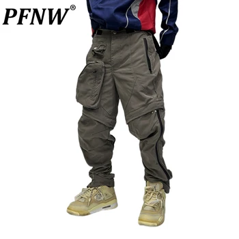 PFNW/ весенне-осенние мужские уличные мешковатые темные брюки-карго в стиле пэчворк, Прямые Свободные повседневные брюки в стиле сафари 12A7248