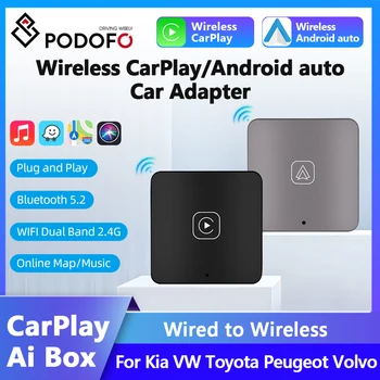 Podofo Carplay Ai Box Android Auto Wireless Streaming Box для VW Audi Toyota Honda, мощный голосовой помощник WiFi Bluetooth