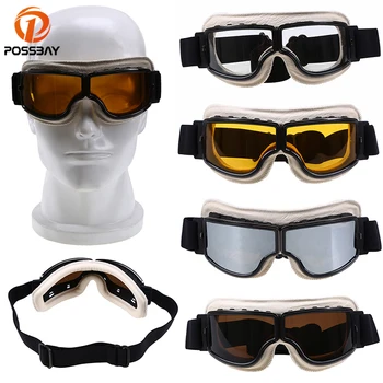 POSSBAY Мотоциклетные Очки Винтажные Кожаные Лыжные Велосипедные Очки для мотокросса, Сноуборда, Солнцезащитные очки, Мужские спортивные очки