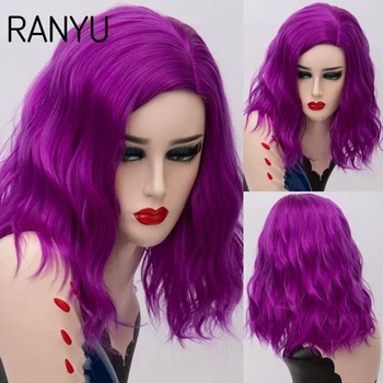 RANYU фиолетовый сине-серый парик для ролевых игр из синтетических волос с челкой, термостойкий короткий кудрявый парик в стиле Лолиты с водной рябью