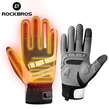 ROCKBROS Перчатки с подогревом на полный палец, мужские и женские мотоциклетные велосипедные зимние Велосипедные перчатки, теплые дышащие ветрозащитные USB-тепловые рукавицы
