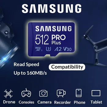SAMSUNG Micro SD Card PRO Plus 512 ГБ 256 ГБ 128 ГБ 160 МБ/с. Карта памяти для чтения для Nintendo Switch Steam Deck ROG Ally Tablet Camera