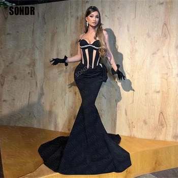 SONDR Черное Дубайское Длинное Вечернее платье Русалка Милая Блестящие Бусины Дубайское Вечернее Платье с пайетками Для выпускного вечера 2023