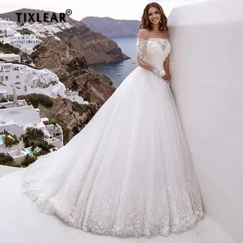 TIXLEAR Великолепная Трапециевидная форма с открытыми плечами, Придворный шлейф, Высококачественная Органза, Кружевные аппликации, вырез лодочкой, Свадебное платье, свадебные платья