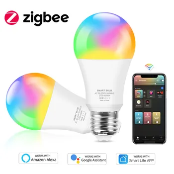 Tuya Zigbee 3,0 Светодиодная Лампа E27 E26 Light Лампа RGB CW с регулируемой яркостью Работает с H * u * e Alexa Google Home Assistant Автоматизация Smart Life