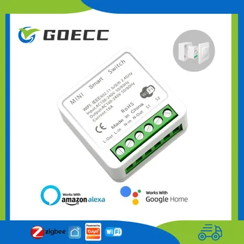 Tuya Zigbee Wifi 16A Mini Smart Switch DIY 2-полосное управление Выключателями света, Датчик автоматизации голосового управления С Alexa Google Home