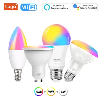 Tuya Умная светодиодная Лампа E27/E14/GU10 Wifi Light RGB + WW + CW Лампа С Регулируемой Яркостью 8 Вт 12 Вт 18 Вт Голосовое Управление Работа С Alexa Для Украшения дома