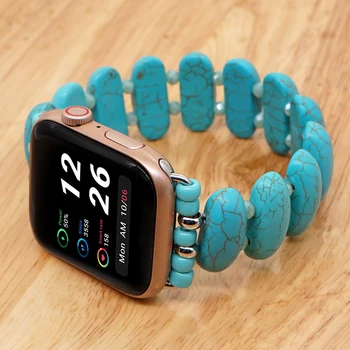 UTHAI Нишевый Бирюзовый Ремешок с Полудрагоценным камнем и Синим Кристаллом для Apple Watch Band 38 40 42 44 мм Браслет iWatch Series 7 6 5 4 3