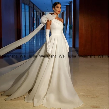 Vestido De Novia из органзы со шлейфом трапециевидной формы, Свадебные платья на одно плечо Длиной до пола с бантом, Свадебные платья 2022, новое женское платье