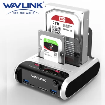 Wavlink USB 3,0 Чехол для внешнего жесткого диска 2,5 ”3,5 ”SSD HDD Быстрый Автономный Клон SATA с двумя отсеками Док-станция Для Чтения SD-карт