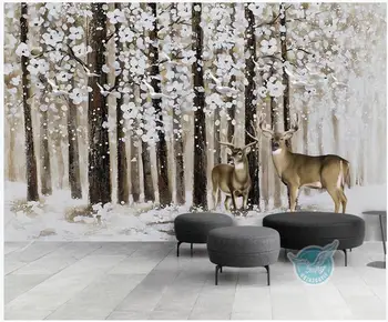 WDBH Пользовательские фрески 3D фото обои Европейский лес снежный лось летающая птица домашний декор 3d настенные фрески обои для гостиной