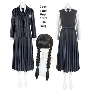 Wednesday Addams Family Косплей костюм Школьницы Nevermore, Школьная форма колледжа для взрослых и детей на Хэллоуин, Ролевая игра, вечеринка