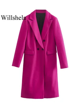 Willshela Женское модное шерстяное пальто с розами, винтажный вырез горловины, двубортный с длинными рукавами, женская шикарная верхняя одежда