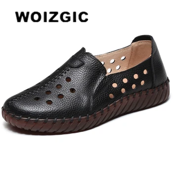 WOIZGIC/ женские босоножки на плоской подошве из натуральной кожи для мамы, лоферы, Летняя обувь без застежки, Размер 35-41 YYK-8852