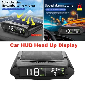 X98 Солнечный Hud Для Всех Автомобилей Беспроводной HUD Дисплей Солнечная Зарядка Цифровой GPS Спидометр Сигнализация Превышения Скорости Расстояние Высота Дисплей