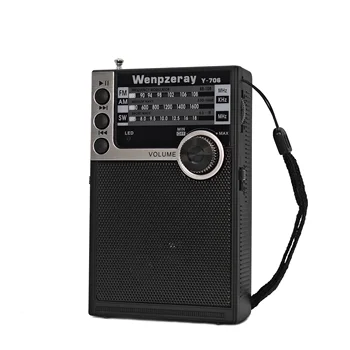 Y-706 AM FM SW 3-полосный Карманный Радиоприемник С батарейным питанием, Ретро-транзистор, Хороший Динамик, Поддержка USB/TF-карты, Разъем для наушников (черный)