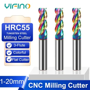 YIFINO HRC55 Алюминиевая 3-Канавочная Разноцветная фреза из карбида вольфрамовой стали, Обрабатывающий центр с ЧПУ, Специальный режущий инструмент