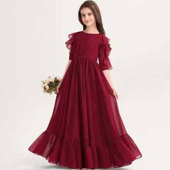 YZYmanualroom, Шифоновое платье для Подружки невесты с каскадными оборками, Трапециевидное, длиной до пола, от 2 до 15 лет