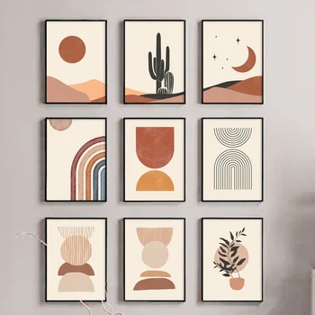 Абстрактный Пустынный Кактус, Геометрический пейзаж, Настенные художественные Плакаты, холст, живопись и принт, настенные панно для декора гостиной
