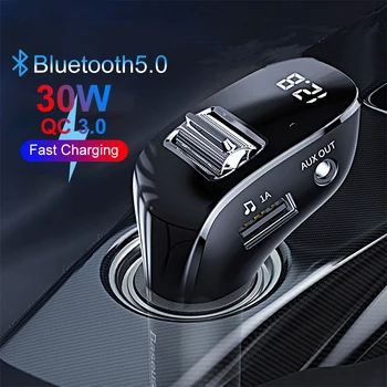 Автомобильный FM-передатчик Bluetooth 5.0 Беспроводной аудиоприемник громкой связи 2.1A, быстрое зарядное устройство с двумя USB-разъемами, автомобильный MP3-плеер, Автомобильные Аксессуары