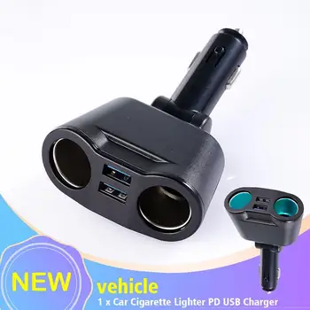 Автомобильный Разветвитель Гнезда прикуривателя Blue Atmosphere Light PD QC3.0 2 USB-Зарядных устройства 5 Портов Для Зарядки видеорегистратора мобильного телефона