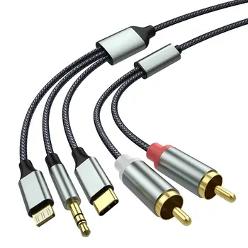 Аудиокабель 3в1 USB Type-C/Lightings 8Pin/3,5 мм Штекер на 2 Dual RCA Y-Разветвитель Аудиокабель для ПК, телефона, усилителя, динамика