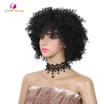 Афро кудрявый парик Короткие черные синтетические парики африканская прическа афро волосы для женщин Golden Beauty