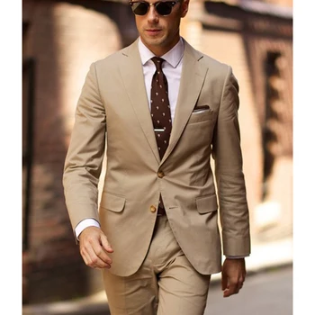 Бежевый приталенный свадебный мужской костюм для званого ужина Смокинг Жениха из 2 предметов Мужской модный пиджак с брюками Блейзер новейшего дизайна
