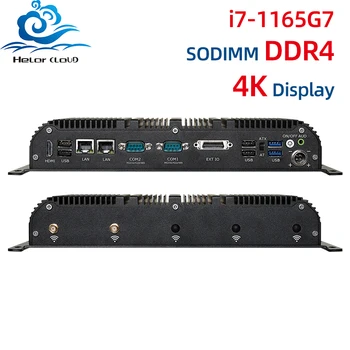 Безвентиляторный Промышленный компьютер i7-1165G7 2x COM DB9 Dual LAN 2x DDR4 M.2 NVMe GPIO 9V-36V Вход Поддержка Windows Ubuntu WiFi 4G 5G