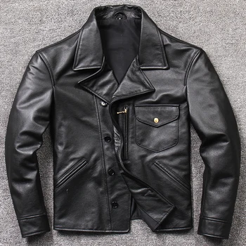 Бесплатная доставка.Оптовые продажи Черная куртка из натуральной кожи Rider.Мужское качественное тонкое пальто из воловьей кожи. модная кожаная ткань.Дерма