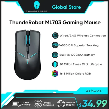 Беспроводная игровая мышь ThundeRobot ML703 16000 точек на дюйм 1000 мАч RGB Gamer Перезаряжаемая проводная беспроводная мышь 2,4 G для игр на портативных ПК