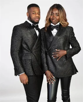 Блестящие черные мужские костюмы с пайетками, свадебный Блейзер, 1 шт., смокинг для жениха, пиджак на заказ, офисное платье для выпускного вечера, мужское пальто