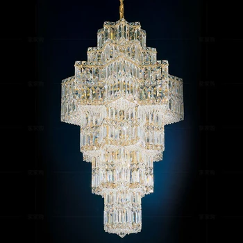 Большая Хрустальная Люстра Современные Подвесные светильники для лестниц AC110V 220V Luxury Cristal Villa Lights Украшение дома