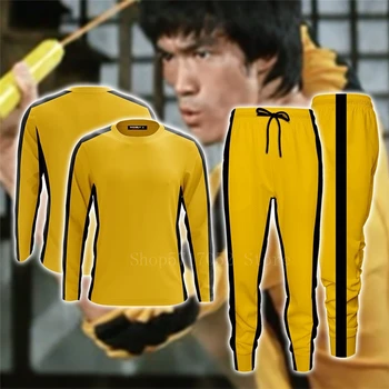 Брюс Ли Классическая Желтая Униформа Кунг-фу, Мужской Китайский Костюм для Косплея 