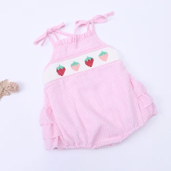 Бутик Одежды для маленьких девочек, Халат, Розовый комбинезон Для новорожденных, Боди с вышивкой Клубники Ручной работы, Красивый комбинезон для малышей от 0 до 2 лет