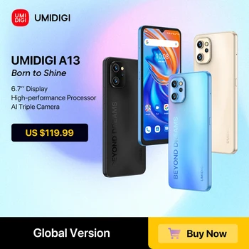 В наличии UMIDIGI A13 Android Смартфон Глобальная версия Unisoc T610 4GB 128GB 20MP Камера 6.7 