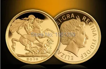 Великобритания Британская суверенная золотая монета, Святой Георгий, убивающий Дракона, Обратная позолоченная монета 10 шт./лот, Бесплатная доставка, металлические монеты