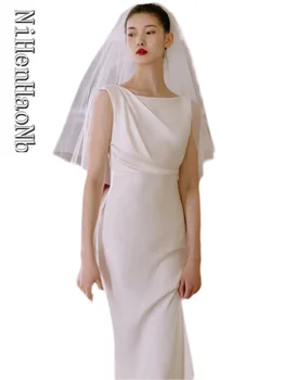 Весенне-летнее Свадебное платье Женское Элегантное Тонкое Женское Белое свадебное платье без рукавов