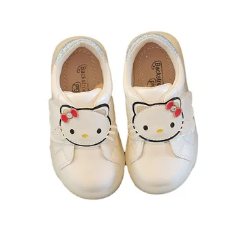 Весенне-осенние новинки Hello Kitty; Детская обувь; нескользящие кроссовки на мягкой подошве для девочек; Детские Белые туфли на липучке с героями мультфильмов