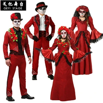Взрослый женский костюм мертвецов на Хэллоуин, женский свадебный костюм с длинными рукавами, черный страшный скелет, череп, Джокер, платье для косплея Плюс для мужчин