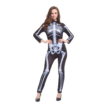 Взрослый женский костюм с костями скелета, комбинезон, костюм на Хэллоуин, Пурим, Карнавал, косплей