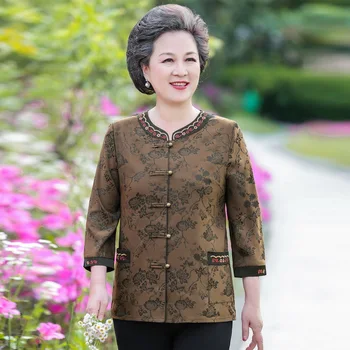 Винтажная женская рубашка с вышивкой, блузка с рукавом три четверти, элегантный кардиган, топы для женщин среднего возраста, 5XL
